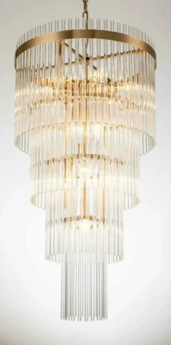 Casa Padrino Luxus Hängeleuchte Gold Ø 55 x H. 80 cm - Vierstufige Pendelleuchte mit Glasstäben