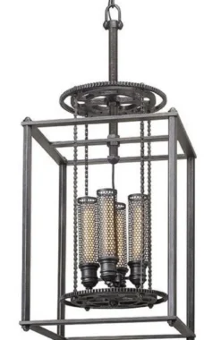Casa Padrino Luxus Hängeleuchte / Industrieleuchte Antik Zinnfarben 41,9 x 41,9 x H. 97,2 cm - Luxus Kollektion