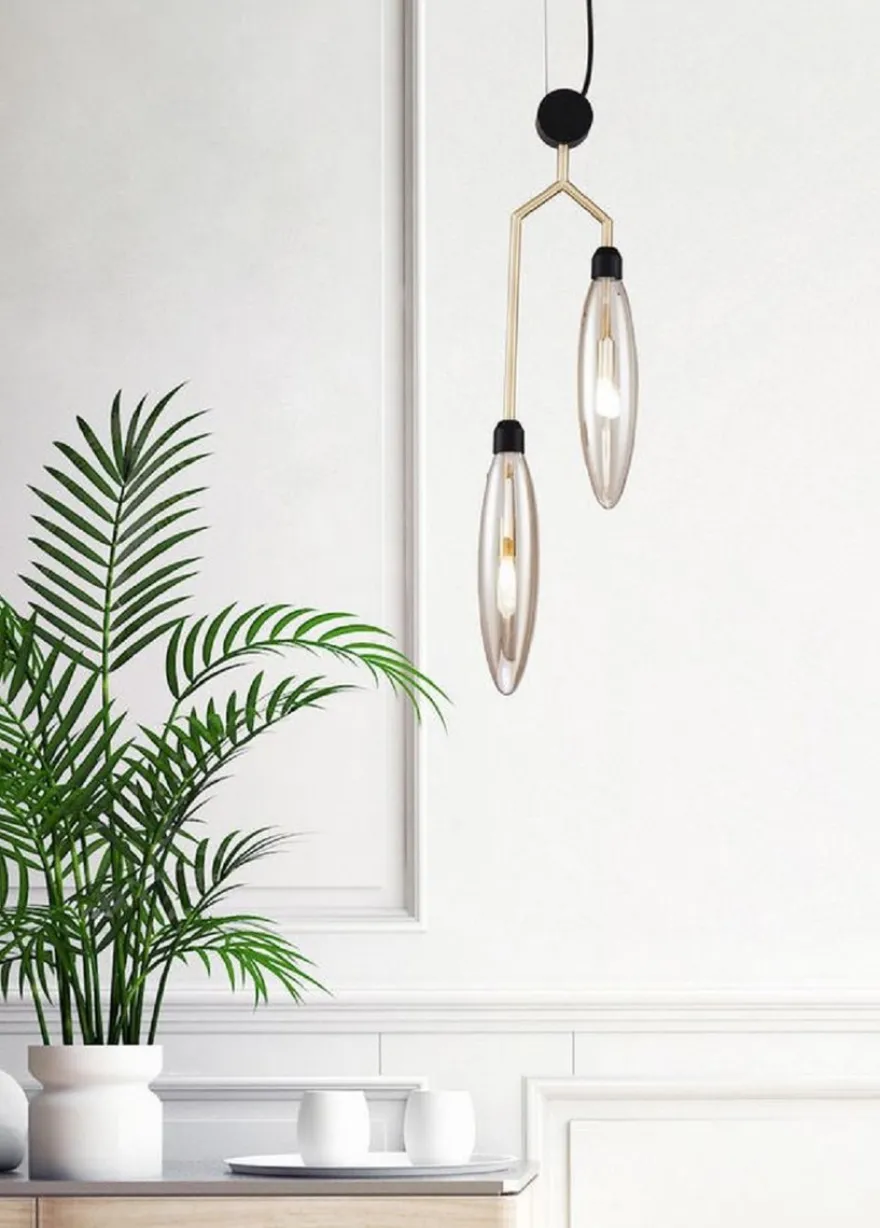 Casa Padrino Luxus Hängeleuchte Mattgold / Schwarz 17,5 x 6,5 x H. 64 cm - Moderne Pendelleuchte