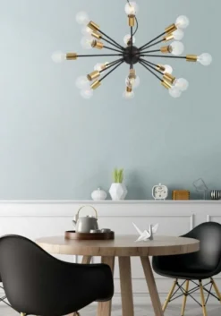 Casa Padrino Luxus Hängeleuchte Schwarz / Messingfarben Ø 98 x H. 74,2 cm - Hotel & Restaurant Lampe