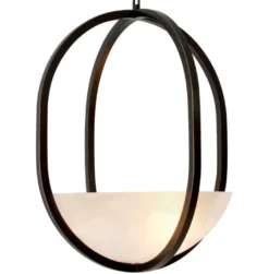 Casa Padrino Luxus Hängeleuchte Bronze Finish / Alabaster Ø 49 cm x H. 60 cm