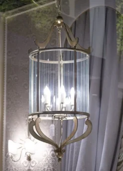 Casa Padrino Luxus Hängeleuchte Laterne Gold-Silber Ø 60 x H. 130 cm - Handgefertigte Laterne aus Schmiedeeisen - Luxus Kollektion - Edel & Prunkvoll