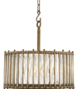 Casa Padrino Luxus Hängeleuchte Antik Messingfarben Ø 52,5 x H. 52 cm - Runde Messing Pendelleuchte mit handgemachtem Glas
