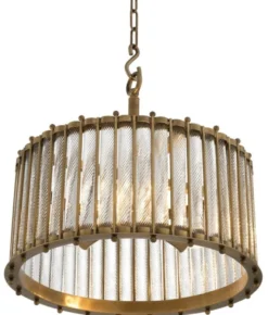 Casa Padrino Luxus Hängeleuchte Antik Messingfarben Ø 52,5 x H. 52 cm - Runde Messing Pendelleuchte mit handgemachtem Glas