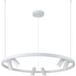 Casa Padrino Luxus Hängeleuchte Weiß Ø 90 cm - Runde Pendelleuchte mit verstellbaren LED Spots