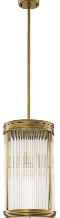 Casa Padrino Luxus Hängeleuchte Antik Messing Ø 27,5 x H. 49 cm - Hängelampe mit rundem Glas Lampenschirm - Wohnzimmer Hängeleuchte - Luxus Leuchten - Luxus Qualität