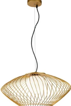 Casa Padrino Luxus Hängeleuchte Gold / Weiß Ø 52 x H. 24 cm - Höhenverstellbare Metall Pendelleuchte mit Glas Lampenschirm
