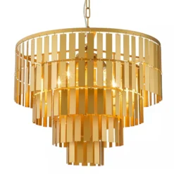 Casa Padrino Luxus Hängeleuchte Gold Ø 60 x H. 54 cm - Fünfstufige Pendelleuchte mit Metall Lamellen