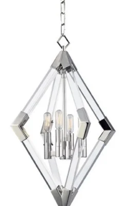Casa Padrino Luxus Hängeleuchte Silber 43,8 x 43,8 x H. 61 cm - Pendelleuchte mit Acryl-Diamantrahmen und Metallakzenten