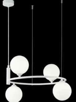 Casa Padrino Luxus Hängeleuchte Weiß / Weiß Ø 39 x H. 28 cm - Moderne höhenverstellbare Metall Hängelampe mit runden Glas Lampenschirmen