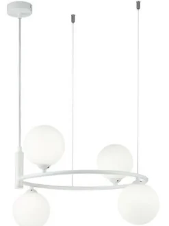 Casa Padrino Luxus Hängeleuchte Weiß / Weiß Ø 39 x H. 28 cm - Moderne höhenverstellbare Metall Hängelampe mit runden Glas Lampenschirmen