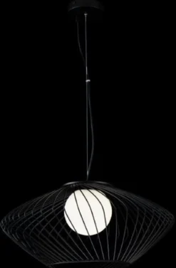 Casa Padrino Luxus Hängeleuchte Schwarz / Weiß Ø 52 x H. 24 cm - Höhenverstellbare Metall Pendelleuchte mit Glas Lampenschirm