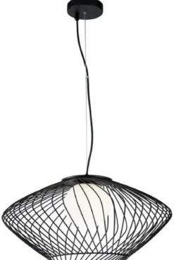 Casa Padrino Luxus Hängeleuchte Schwarz / Weiß Ø 52 x H. 24 cm - Höhenverstellbare Metall Pendelleuchte mit Glas Lampenschirm