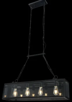 Casa Padrino Luxus Hängeleuchte Schwarz 91,5 x 17,6 x H. 29,1 cm - Hängelampe mit geschmiedetem Rahmen und Glasscheiben