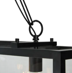 Casa Padrino Luxus Hängeleuchte Schwarz 91,5 x 17,6 x H. 29,1 cm - Hängelampe mit geschmiedetem Rahmen und Glasscheiben