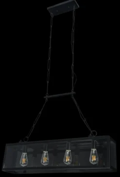 Casa Padrino Luxus Hängeleuchte Schwarz 91,5 x 17,6 x H. 29,1 cm - Hängelampe mit geschmiedetem Rahmen und Glasscheiben