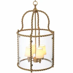 Casa Padrino Luxus Hängeleuchte Vintage Messing / Weiß H. 72,5 cm - Luxus Qualität