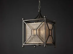 Casa Padrino Luxus Hängeleuchte Laterne Grau B. 45 x H. 65 cm - Handgefertigte Laterne aus Edelstahl - Luxus Kollektion - Edel & Prunkvoll
