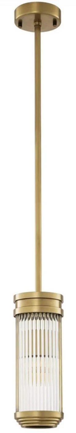 Casa Padrino Luxus Hängeleuchte Antik Messing Ø 12 x H. 30,5 cm - Hängelampe mit rundem Glas Lampenschirm - Wohnzimmer Hängeleuchte - Luxus Leuchten - Luxus Qualität