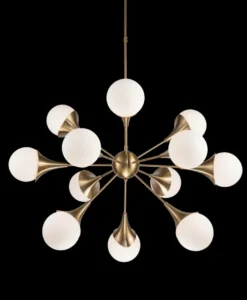 Casa Padrino Luxus Hängeleuchte Messingfarben / Weiß Ø 102 x H. 64 cm - Sputnik Pendelleuchte mit 12 Glaskugeln