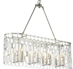 Casa Padrino Luxus Hängeleuchte Silber 92 x 26 x H. 80 cm - Länglicher Esstisch Lüster mit Glasgliedern