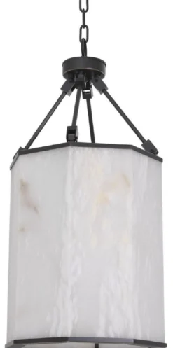 Casa Padrino Luxus Hängeleuchte Bronze / Alabaster 35 x 32,5 x H. 71,5 cm - Edle Metall Deckenlaterne mit Alabaster Lampenschirm - Luxus Qualität