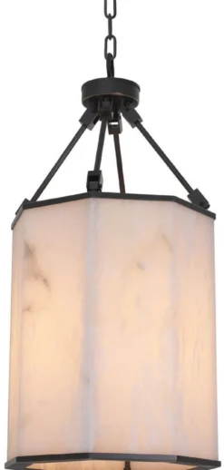 Casa Padrino Luxus Hängeleuchte Bronze / Alabaster 35 x 32,5 x H. 71,5 cm - Edle Metall Deckenlaterne mit Alabaster Lampenschirm - Luxus Qualität