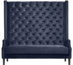 Casa Padrino Luxus Hochlehnsofa Mitternachtsblau / Schwarz 160 x 68 x H. 160 cm - Luxus Chesterfield Samtsofa
