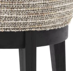 Casa Padrino Luxus Hocker Beige / Schwarz Ø 45,5 x H. 47 cm - Runder Wohnzimmer Sitzhocker - Moderner Rundhocker - Luxus Möbel