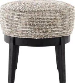 Casa Padrino Luxus Hocker Beige / Schwarz Ø 45,5 x H. 47 cm - Runder Wohnzimmer Sitzhocker - Moderner Rundhocker - Luxus Möbel