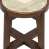 Casa Padrino Luxus Hocker Braun / Naturfarben Ø 44,5 x H. 47 cm - Runder Massivholz Sitzhocker mit Rattangeflecht - Wohnzimmer Möbel