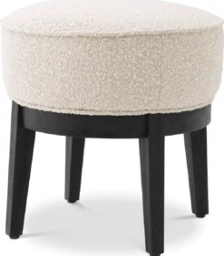 Casa Padrino Luxus Hocker Cremefarben / Schwarz Ø 45,5 x H. 47 cm - Runder Wohnzimmer Sitzhocker - Moderner Rundhocker - Luxus Möbel