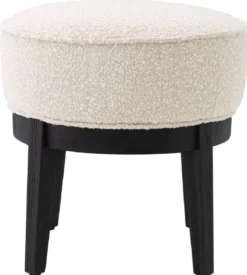 Casa Padrino Luxus Hocker Cremefarben / Schwarz Ø 45,5 x H. 47 cm - Runder Wohnzimmer Sitzhocker - Moderner Rundhocker - Luxus Möbel