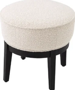 Casa Padrino Luxus Hocker Cremefarben / Schwarz Ø 45,5 x H. 47 cm - Runder Wohnzimmer Sitzhocker - Moderner Rundhocker - Luxus Möbel