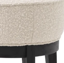 Casa Padrino Luxus Hocker Cremefarben / Schwarz Ø 45,5 x H. 47 cm - Runder Wohnzimmer Sitzhocker - Moderner Rundhocker - Luxus Möbel