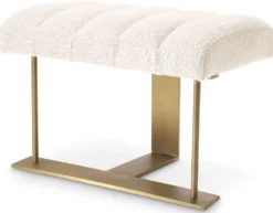 Casa Padrino Luxus Hocker Creme / Messing 62 x 46 x H. 45 cm - Gepolsterter Sitzhocker mit Edelstahl Gestell - Luxus Wohnzimmer & Hotel Möbel - Luxus Qualität