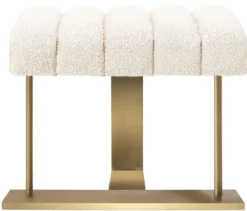 Casa Padrino Luxus Hocker Creme / Messing 62 x 46 x H. 45 cm - Gepolsterter Sitzhocker mit Edelstahl Gestell - Luxus Wohnzimmer & Hotel Möbel - Luxus Qualität