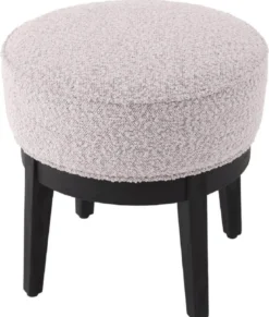 Casa Padrino Luxus Hocker Grau / Schwarz Ø 45,5 x H. 47 cm - Runder Wohnzimmer Sitzhocker - Moderner Rundhocker - Luxus Möbel