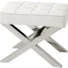 Casa Padrino Luxus Hocker in silber mit weißer Lederoptik 60 x 46 x H. 51,5 cm - Designermöbel