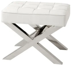 Casa Padrino Luxus Hocker in silber mit weißer Lederoptik 60 x 46 x H. 51,5 cm - Designermöbel