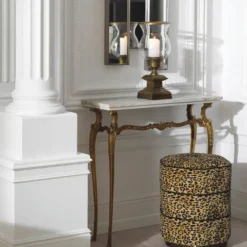 Casa Padrino Luxus Hocker Leopard / Bronze H. 54 cm - Luxus Hotel Möbel