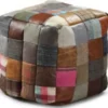 Casa Padrino Luxus Hocker Mehrfarbig 45 x 45 x H. 45 cm - Sitzhocker in Würfelform mit Echtleder - Fußhocker - Wohnzimmer Möbel