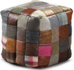 Casa Padrino Luxus Hocker Mehrfarbig 45 x 45 x H. 45 cm - Sitzhocker in Würfelform mit Echtleder - Fußhocker - Wohnzimmer Möbel