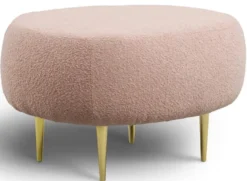 Casa Padrino Luxus Hocker Rosa / Gold 76 x 67 x H. 44 cm - Gepolsterter Wohnzimmer Sitzhocker mit Metallbeinen - Fußhocker - Wohnzimmer Möbel - Luxus Möbel - Luxus Einrichtung
