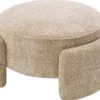 Casa Padrino Luxus Hocker Sandfarben Ø 73 x H. 38 cm - Runder Sitzhocker - Rundhocker - Fußhocker - Wohnzimmer Möbel - Hotel Möbel - Luxus Möbel