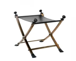 Casa Padrino Luxus Hocker Vintage Messing mit schwarzem Leder 61 x 46 x H. 48 cm - Limited Edition