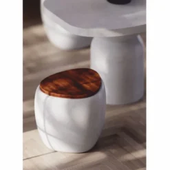 Casa Padrino Luxus Hocker Weiß / Dunkelbraun 55 x 48 x H. 47 cm - Beton Möbel