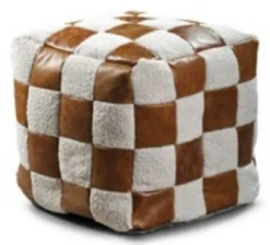 Casa Padrino Luxus Hocker Weiß / Braun 45 x 45 x H. 45 cm - Sitzhocker in Würfelform mit Echtleder - Fußhocker - Wohnzimmer Möbel