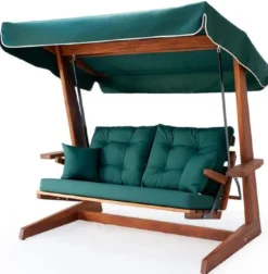 Casa Padrino Luxus Hollywood Schaukel Grün / Braun - Wetterfeste Garten Schaukel mit Sonnendach - Garten Möbel - Terrassen Möbel - Luxus Möbel - Luxus Garten Einrichtung