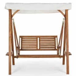 Casa Padrino Luxus Hollywood Schaukel Braun / Weiß 185 cm - Garten Schaukel